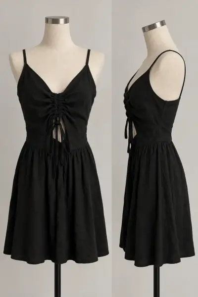 Vestido negro con diseño fruncido Sybilla XS - miniatura 1