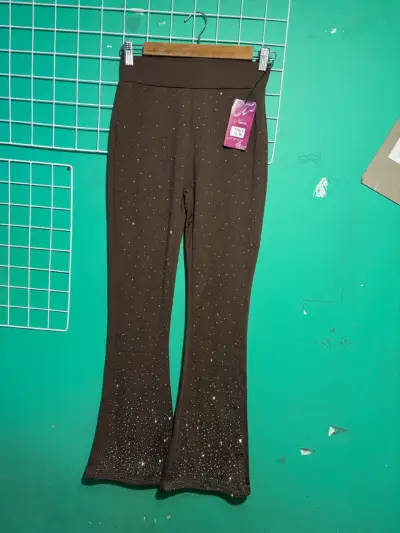 Pantalones acampanados marrones con brillo - miniatura 1
