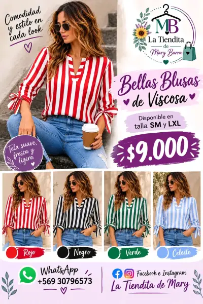 Blusa de viscosa a rayas - miniatura 1