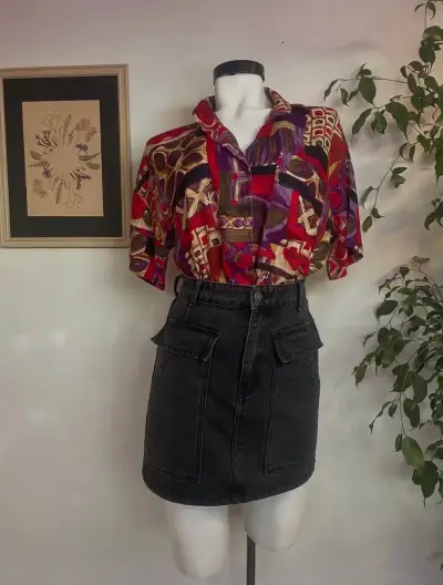 Blusa vintage estampada multicolor para mujer - miniatura 1