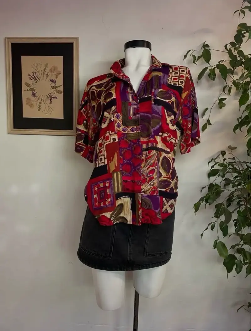 Blusa vintage estampada multicolor para mujer - 2