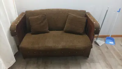 Juego de sillones de madera y tela marrón - miniatura 3