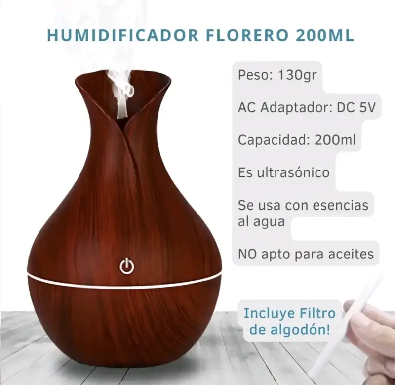Difusor de Aroma Ultrasónico 200ml Madera - 3