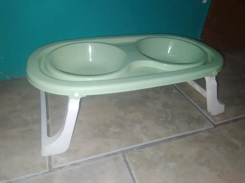 Comedero doble para mascotas verde
