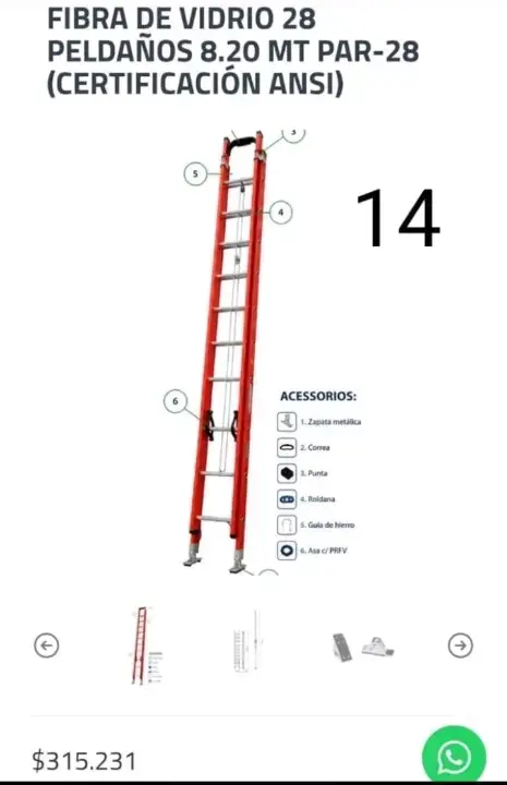 Escalera de Fibra de Vidrio 28 Peldaños 8.20m