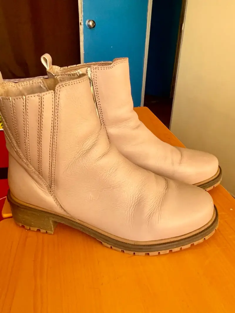 Botines de cuero beige para mujer - 2