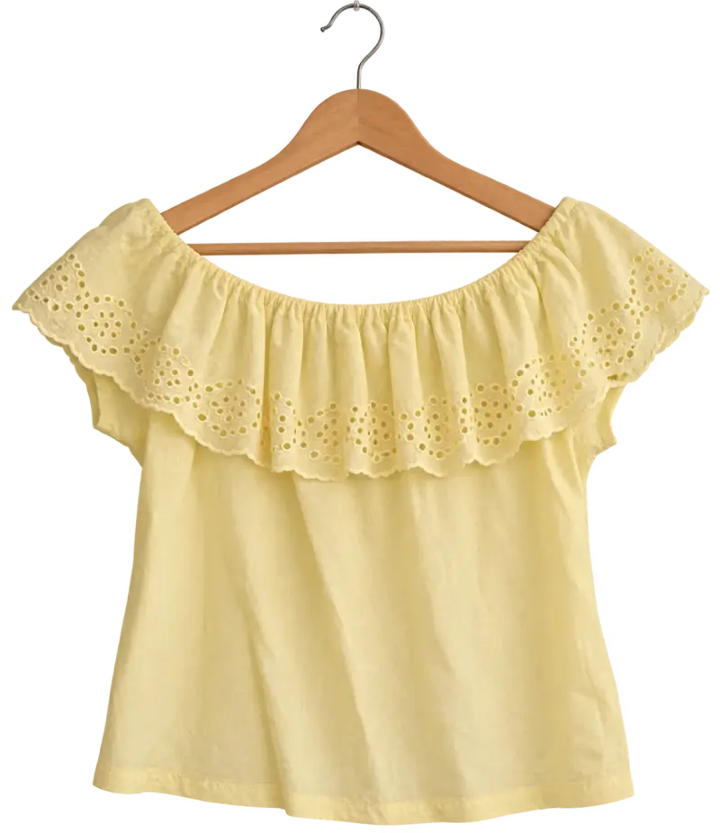 Blusa Amarilla con Encaje Inglés para Mujer - 2