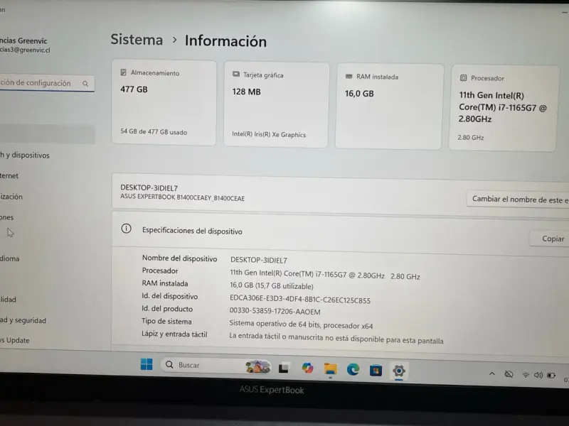 Laptop ASUS ExpertBook con Intel i7 y 16GB RAM - 3