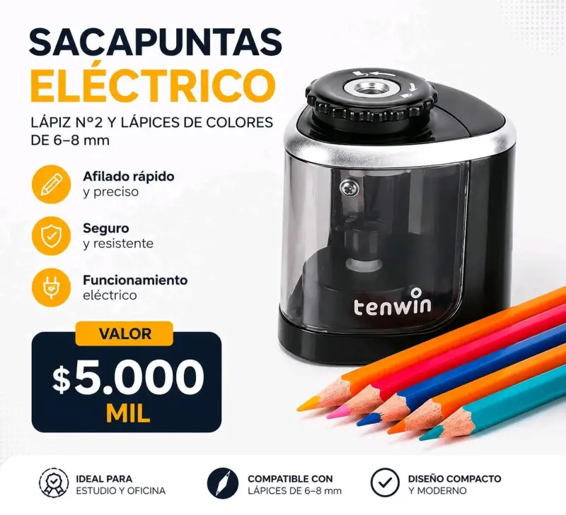 Sacapuntas eléctrico Tenwin compacto y moderno