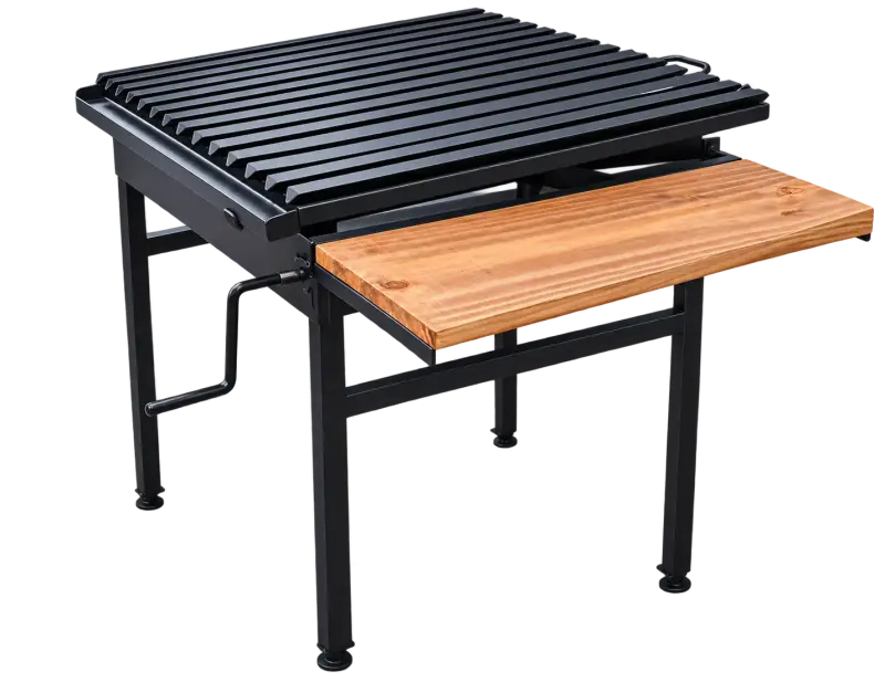 Parrilla de acero con manivela y mesa lateral - 2