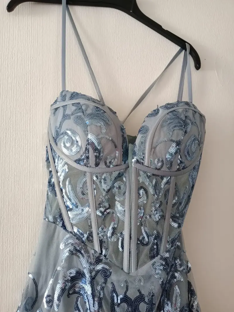 Vestido de noche largo azul con lentejuelas - 2