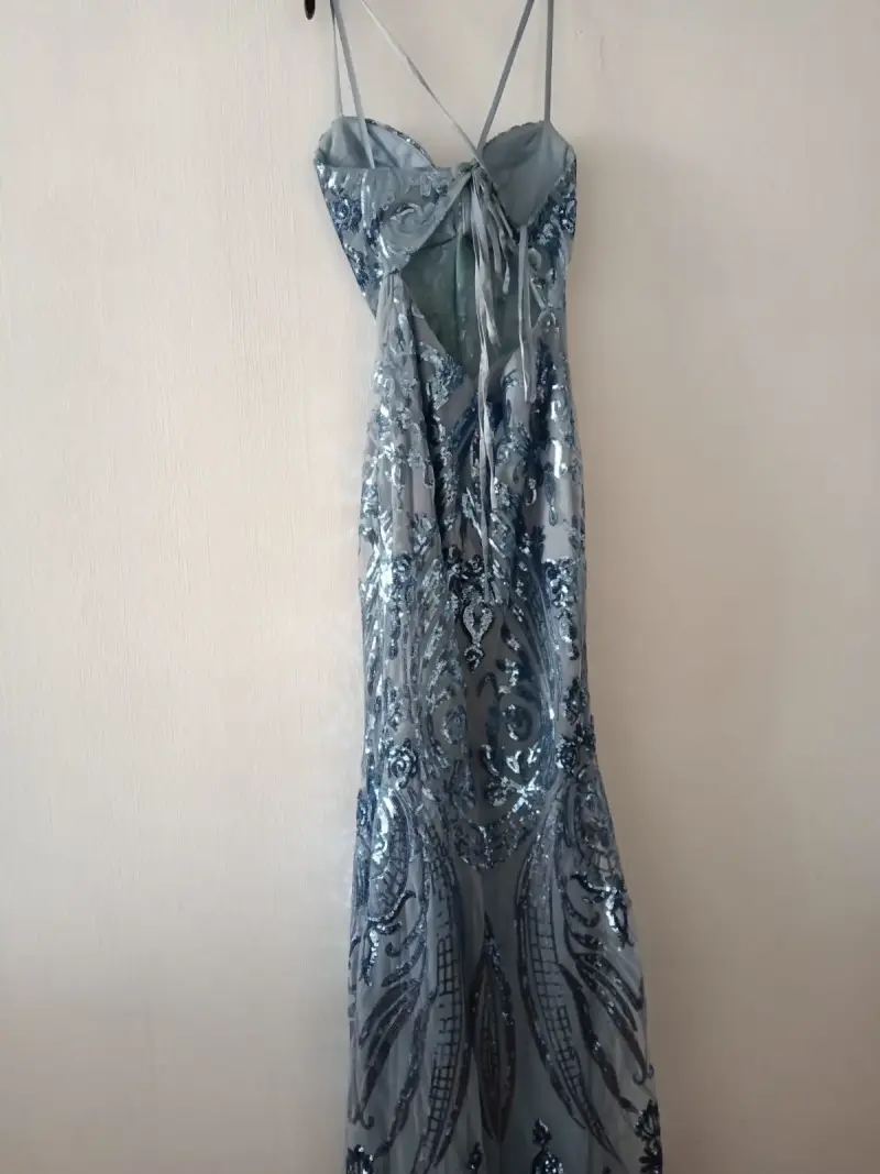 Vestido de noche largo azul con lentejuelas - 3