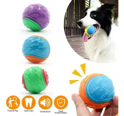 Pelota de goma para mascotas roja y azul - 2