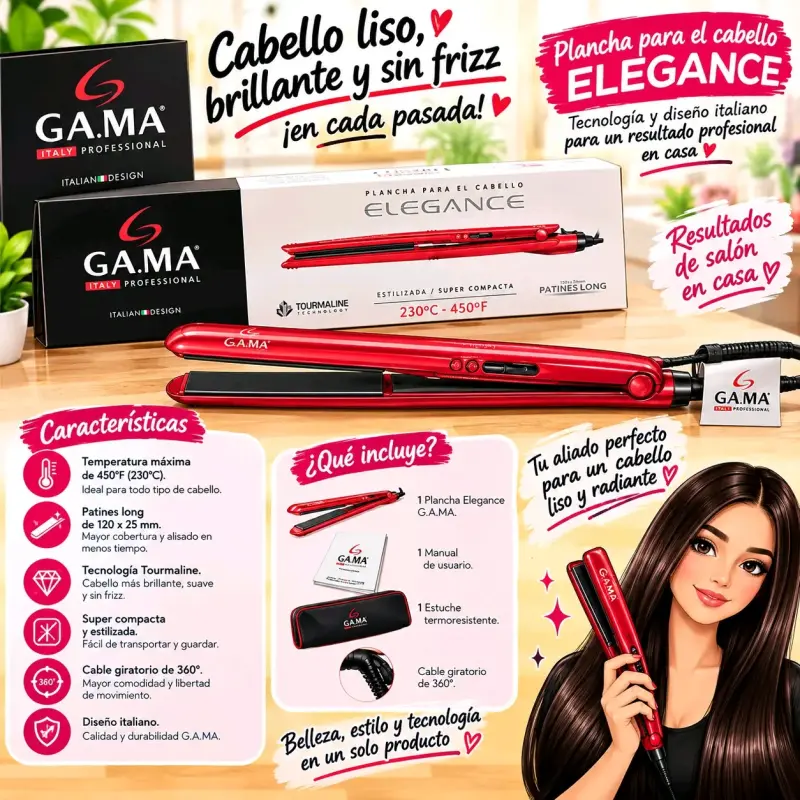 Plancha para el cabello GAMA Elegance roja - 1