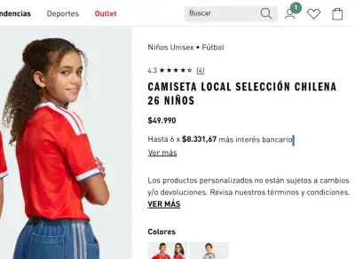 Camiseta Roja Selección Chile Infantil Adidas n26 - miniatura 4