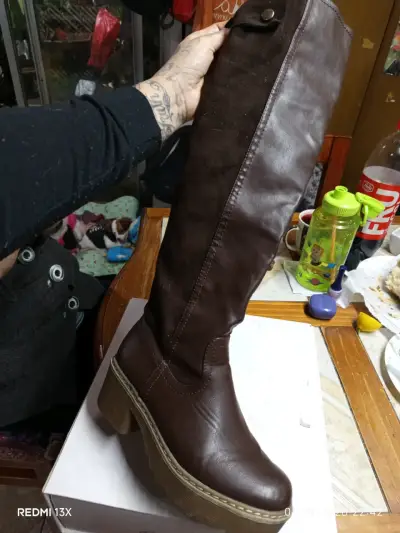Botas de cuero marrón con tacón alto - miniatura 6