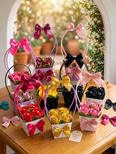 Decorativos arreglos de rosas artificiales con lazo - miniatura 2