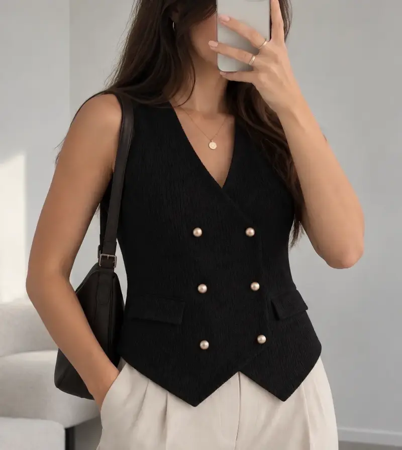 Chaleco Negro Doble Botonadura para Mujer - 1