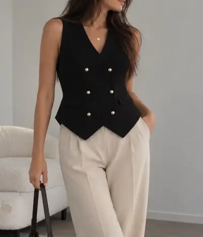 Chaleco Negro Doble Botonadura para Mujer - miniatura 2