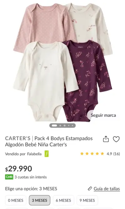Set de 4 bodies de algodón para bebé Carter's - miniatura 5