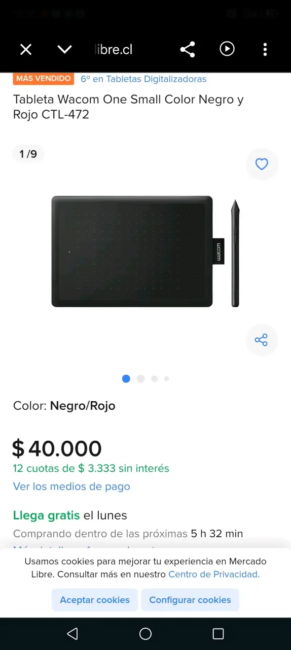 Tableta Wacom One Small Negra y Roja - 4