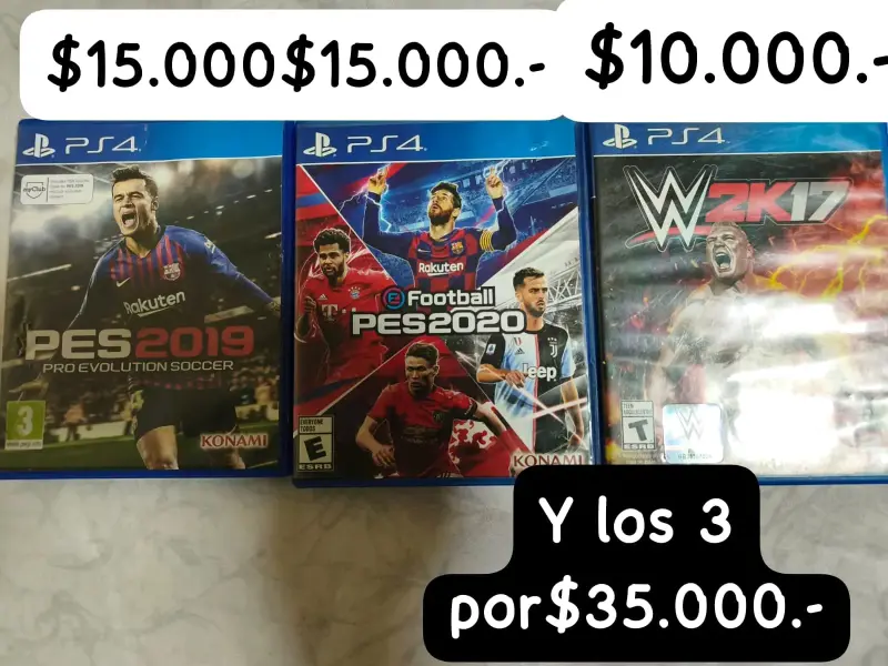 Lote de juegos PS4 PES 2019, PES 2020 y WWE 2K17 - 1
