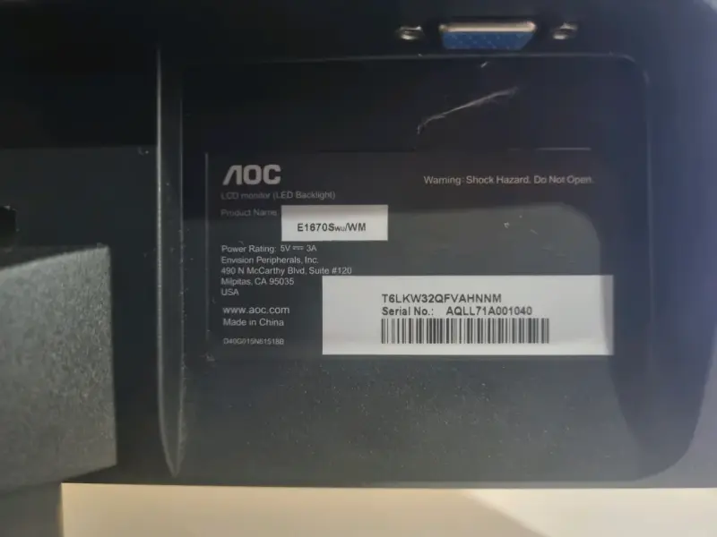 Monitor LED AOC E1670Sw con cable USB-B - 3
