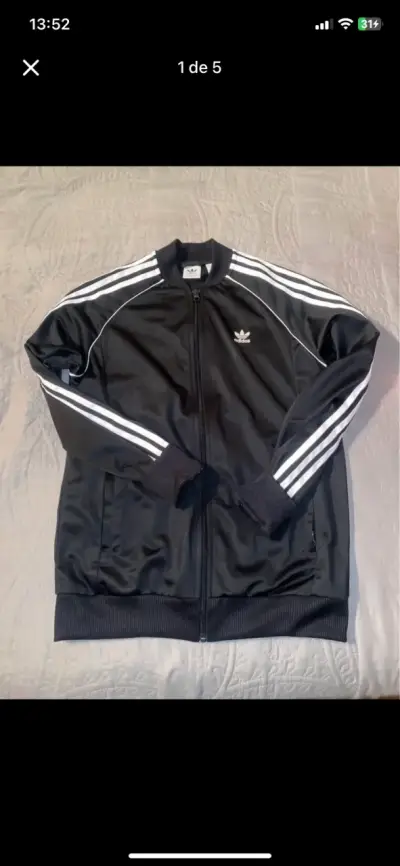 Chaqueta deportiva negra Adidas con rayas blancas - miniatura 1