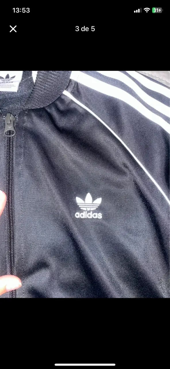 Chaqueta deportiva negra Adidas con rayas blancas - 3