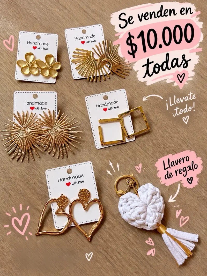 Set de aros dorados handmade con llavero de regalo
