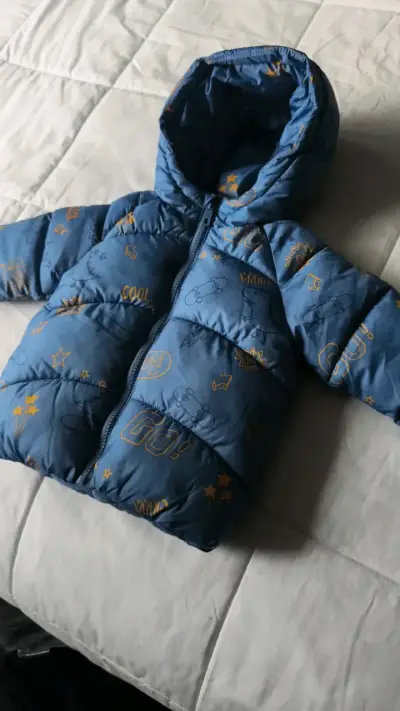 Parka acolchada azul para niño con capucha - miniatura 1