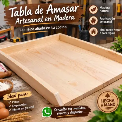 Tabla de amasar artesanal en madera natural - miniatura 1