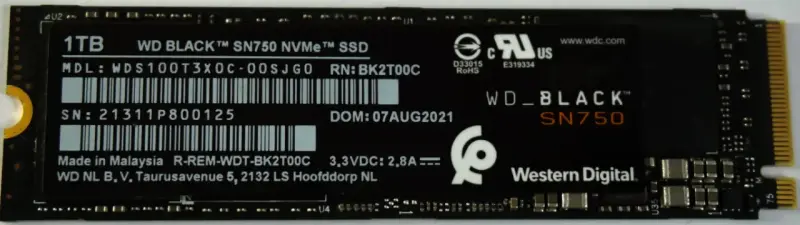 Disco SSD NVMe WD Black SN750 1TB