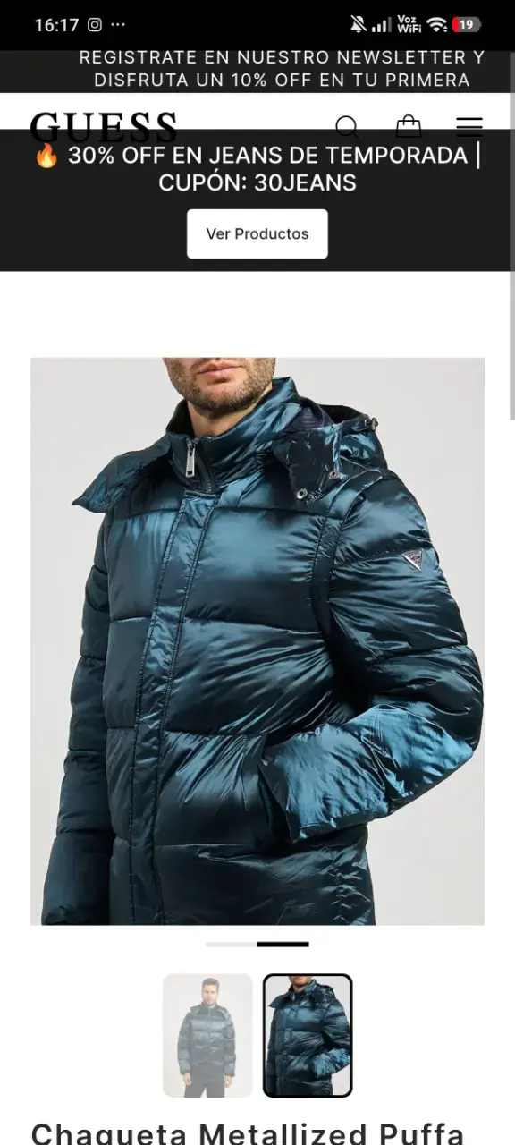 Chaqueta Guess Metalizada Azul Con Capucha Desmontable - 2