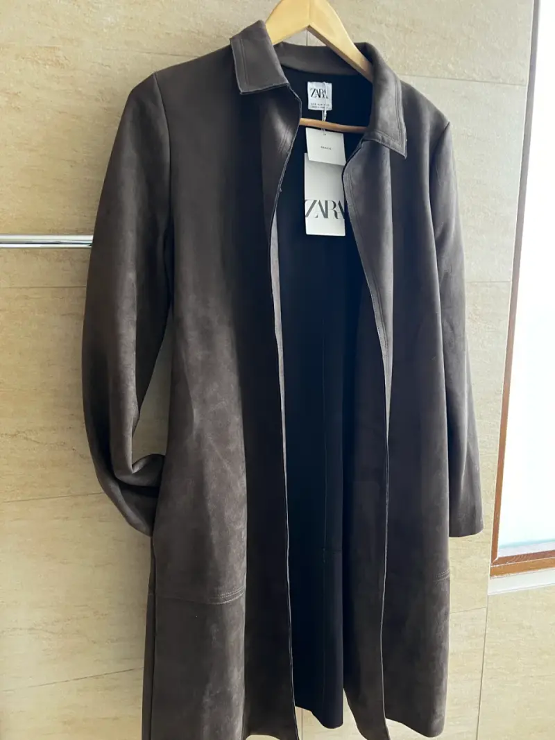 Abrigo de gamuza marrón Zara Basics - 4