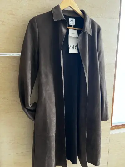 Abrigo de gamuza marrón Zara Basics - miniatura 4