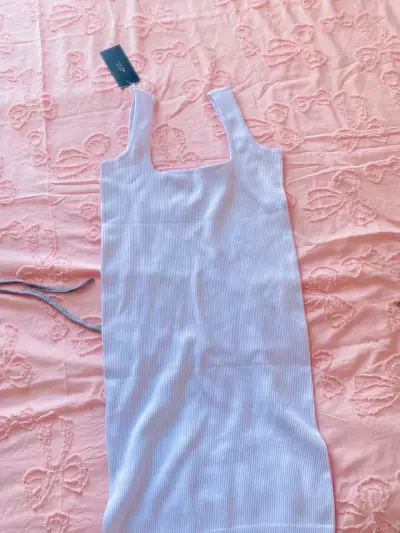 Vestido blanco sin mangas tela rib - miniatura 1