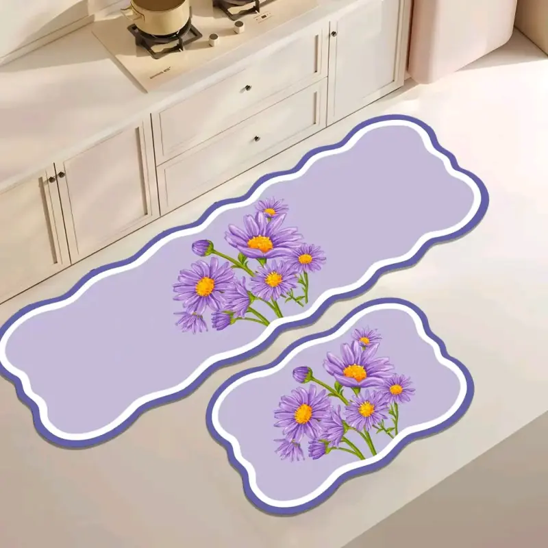 Set de alfombras de cocina con diseño floral