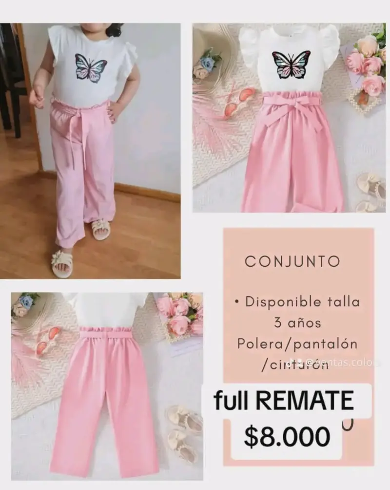 Conjunto infantil polera y pantalón mariposa