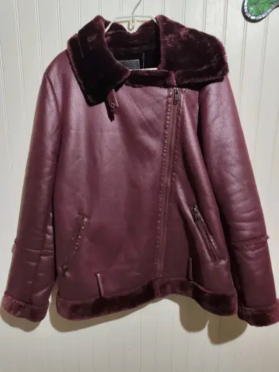 Chaqueta de cuero sintético burdeos con forro - miniatura 1