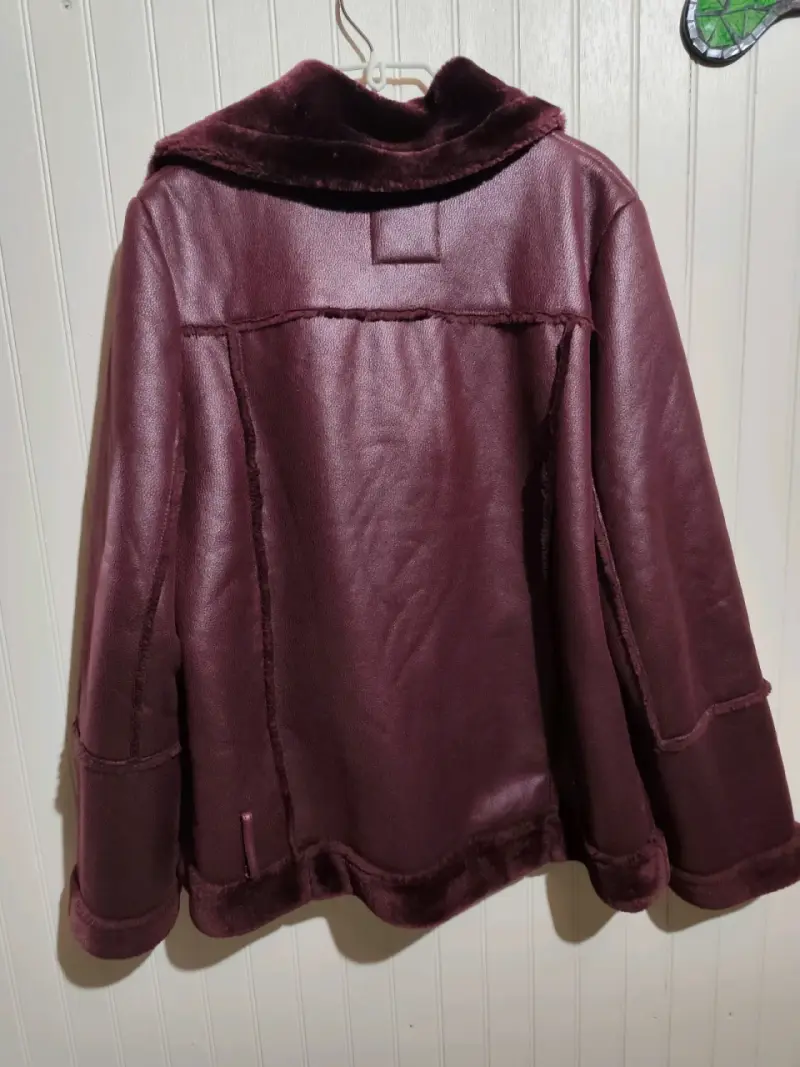 Chaqueta de cuero sintético burdeos con forro - 2
