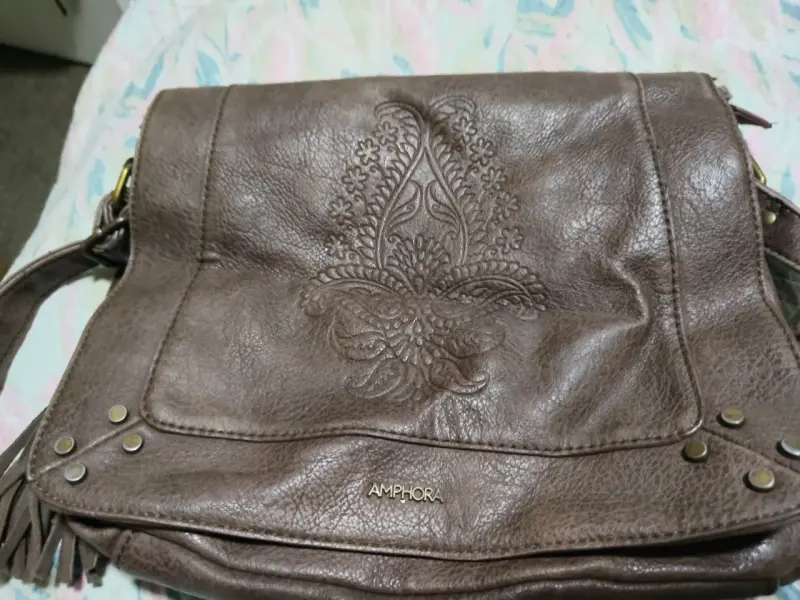 Cartera de cuero marrón con diseño floral Amphora - 1