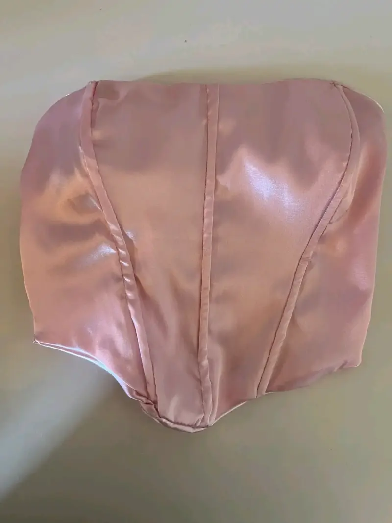 Top halter azul y corset rosa satinado - 2