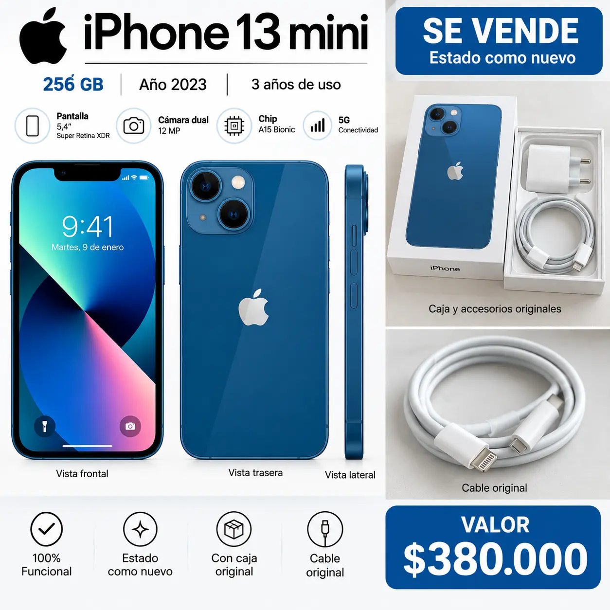 iPhone 13 Mini 256GB Azul Como Nuevo - $410.400 | Pulga