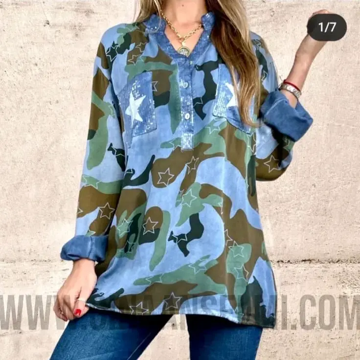 Blusa de algodón con estampado militar - 2