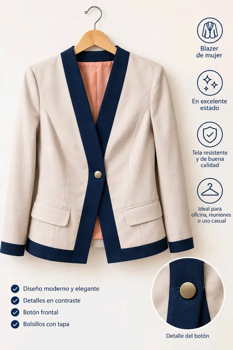 Blazer beige con detalles azul marino Bercovich