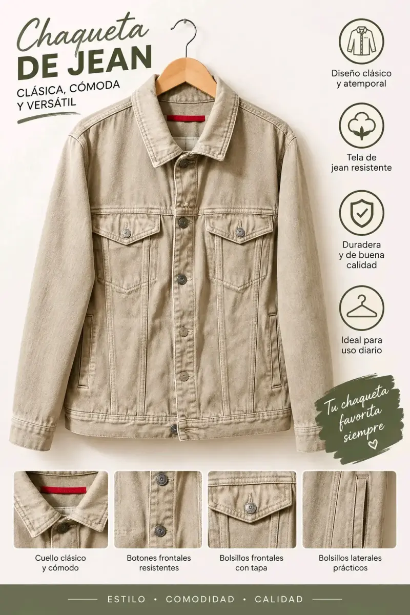 Chaqueta de mezclilla beige para hombre