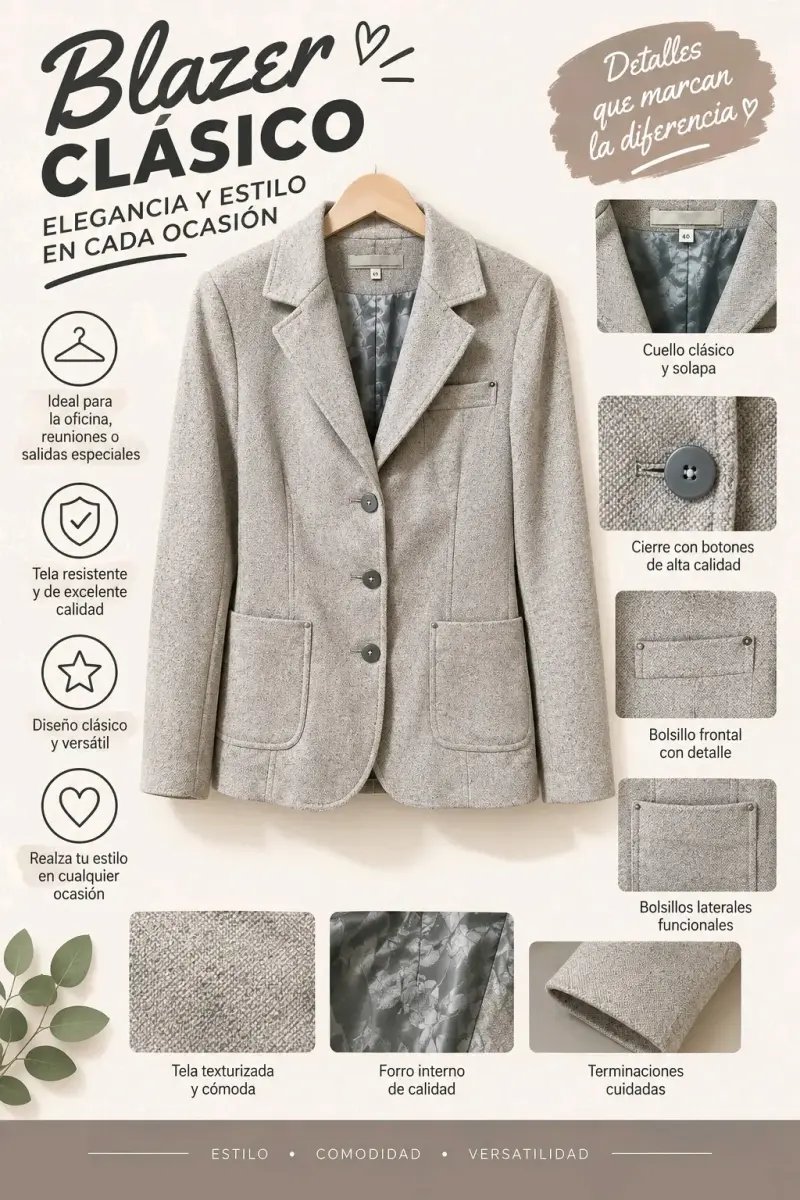 Blazer gris para mujer Sonia Melej talla 40