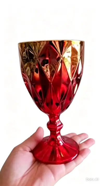 Copas de cristal rojo y dorado decorativas - miniatura 1