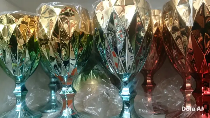 Copas de cristal rojo y dorado decorativas - 3